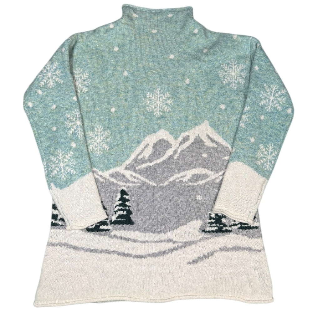 CUPCAKES AND CASHMERE Snow Pattern Mock Neck Knit Sweater Women's Size S Winter